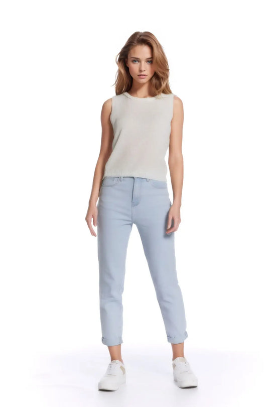 Sleeveless white Sweater With Crew Neckline And Braid Detail At Neckline - BEIGE / ONE - Sweaters