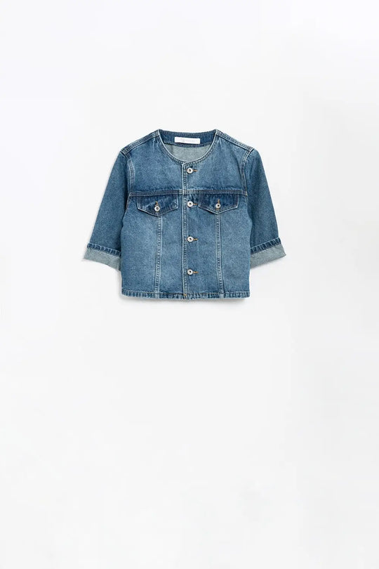 Cropped Denim Jacket CH Style In Mid Wash - Jackets