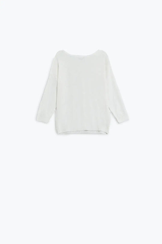 White Sweater In Argyle Print With Boat Neck - WHITE / ONE - Sweaters