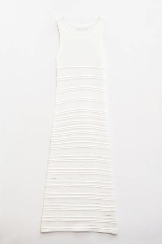 White Maxi Crochet Sleeveless Knitted Dress - BEIGE / ONE - Dresses
