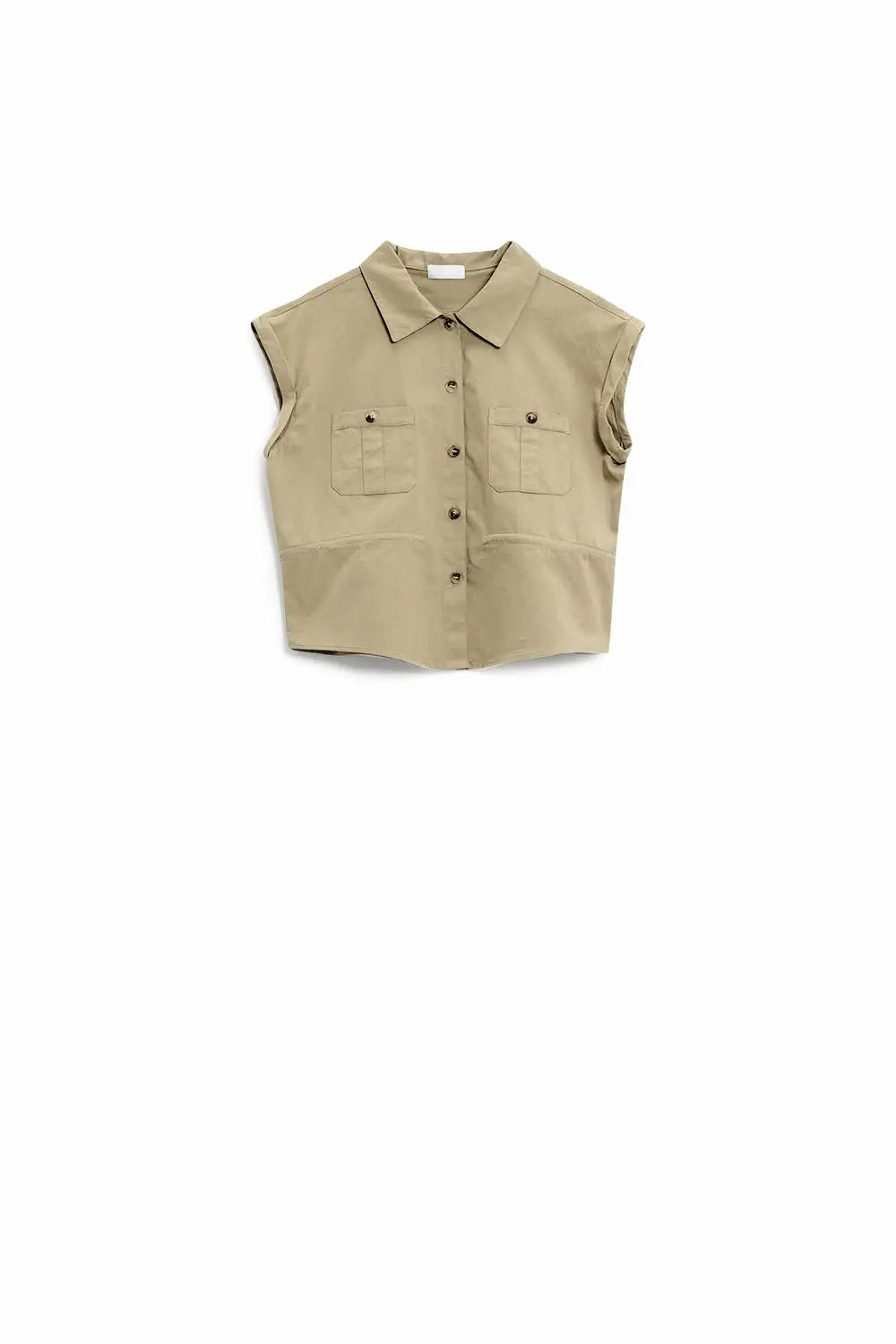 Button Up Khaki Shirt With Chest Pockets - Shirts