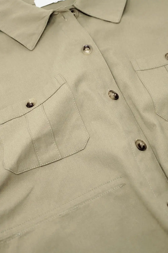 Button Up Khaki Shirt With Chest Pockets - Shirts