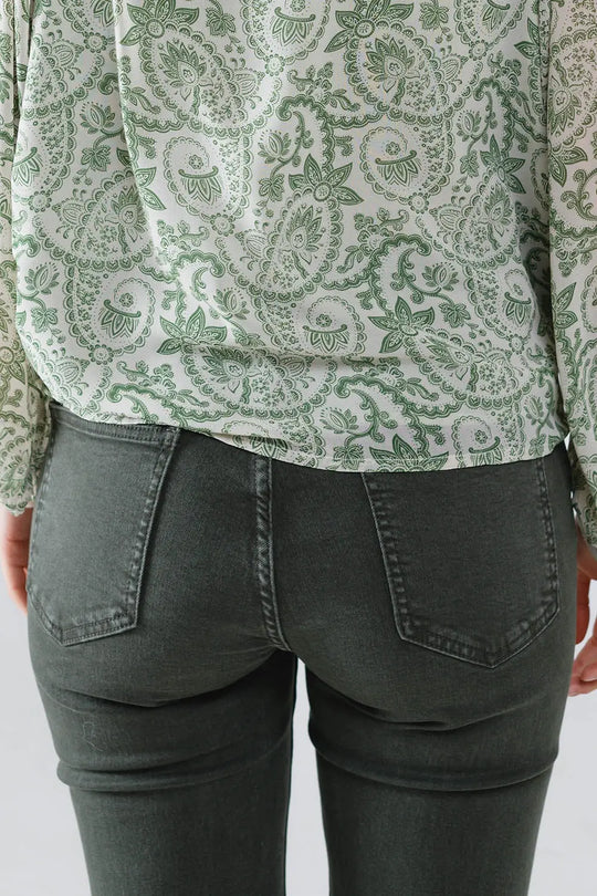 Skinny Flared Jeans With Double Button Detail in Khaki - Colored Jeans