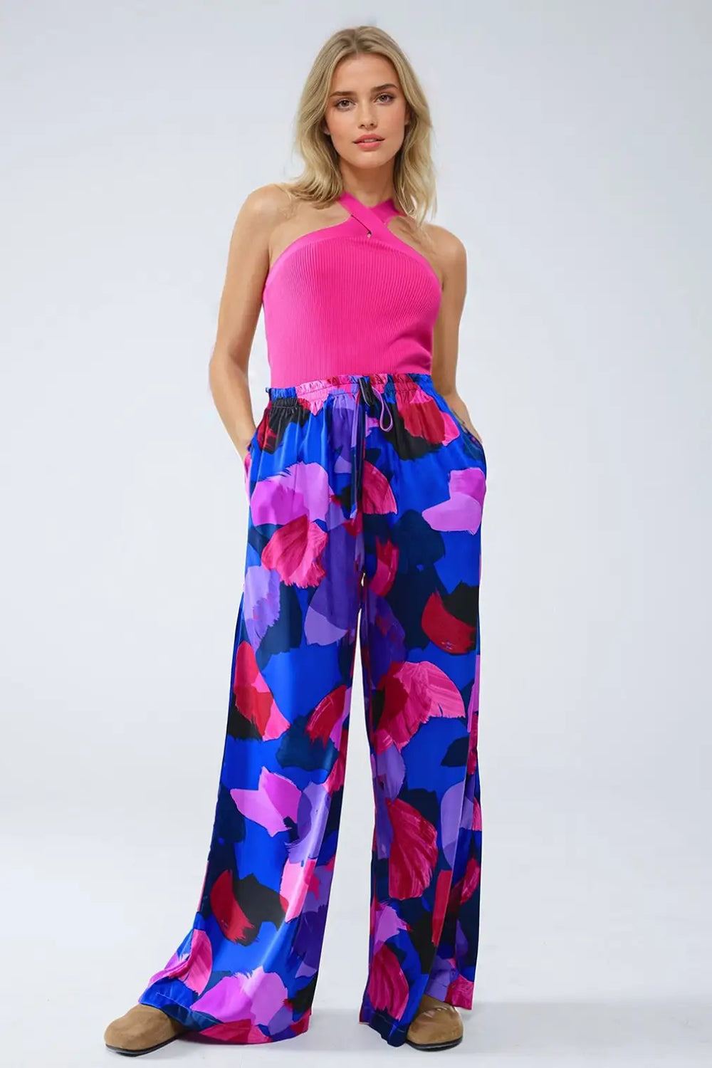 Knitted Cross Front Cropped Top in Fuchsia - Tops Sweaters