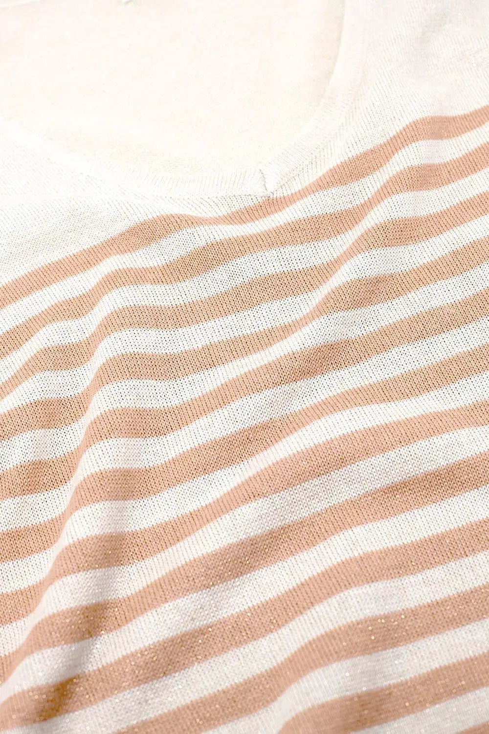 Oversized beige sweater with brown stripes and V-neck - BEIGE / ONE - Sweaters