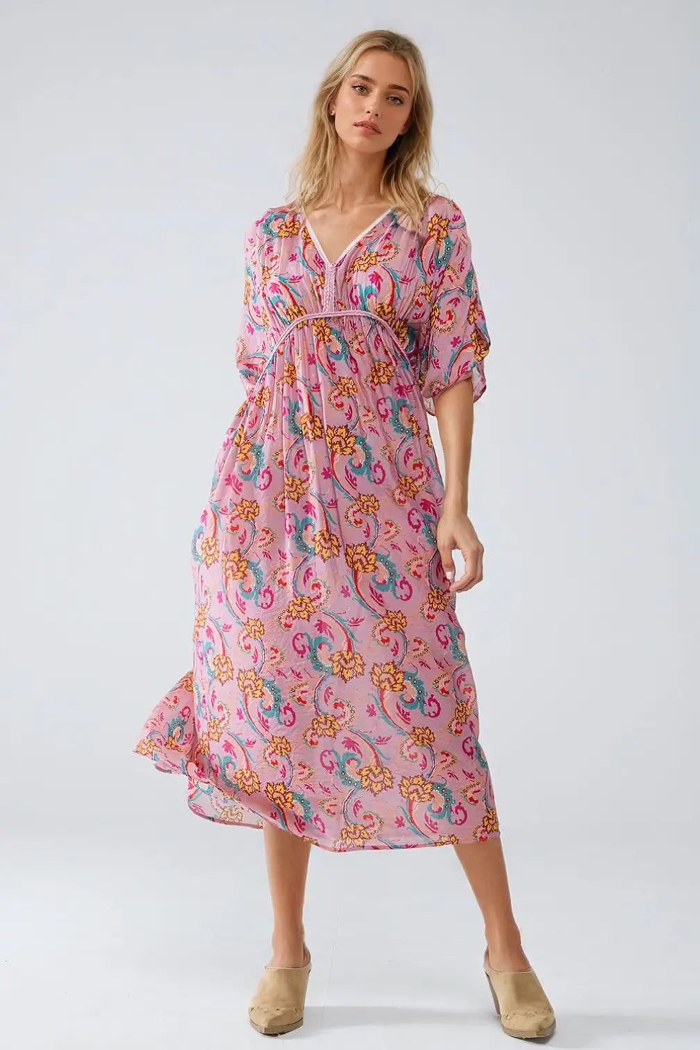 Maxi Dress In Pink With Braided Seams And Flower Print - PINK / ONE - Dresses
