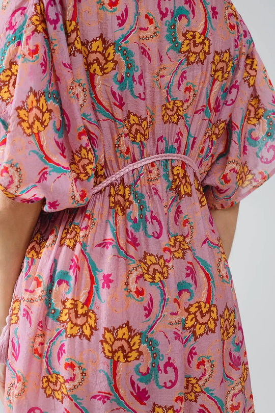 Maxi Dress In Pink With Braided Seams And Flower Print - PINK / ONE - Dresses