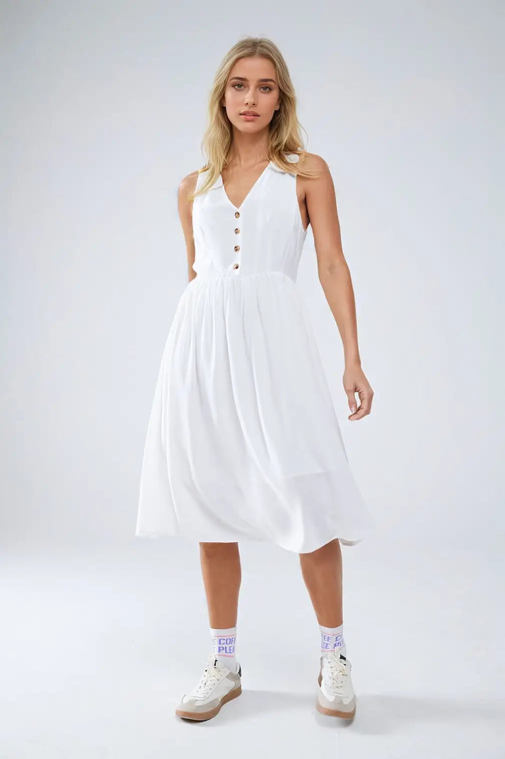 White dress with button detail - Dresses