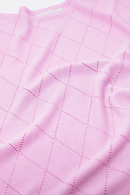 Light Pink Sweater In Argyle Print With Boat Neck - PINK / ONE - Sweaters
