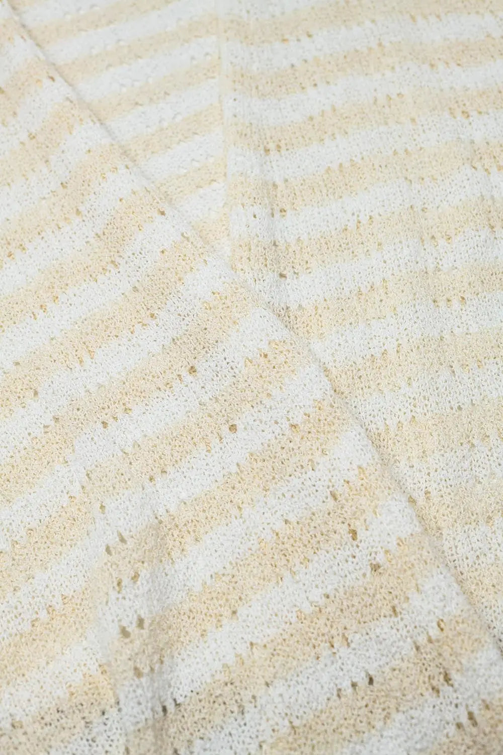 Beige Boho Style Cardigan With Stripes Pointelle Knit and Fringe Details - CREAM / ONE - Cardigans