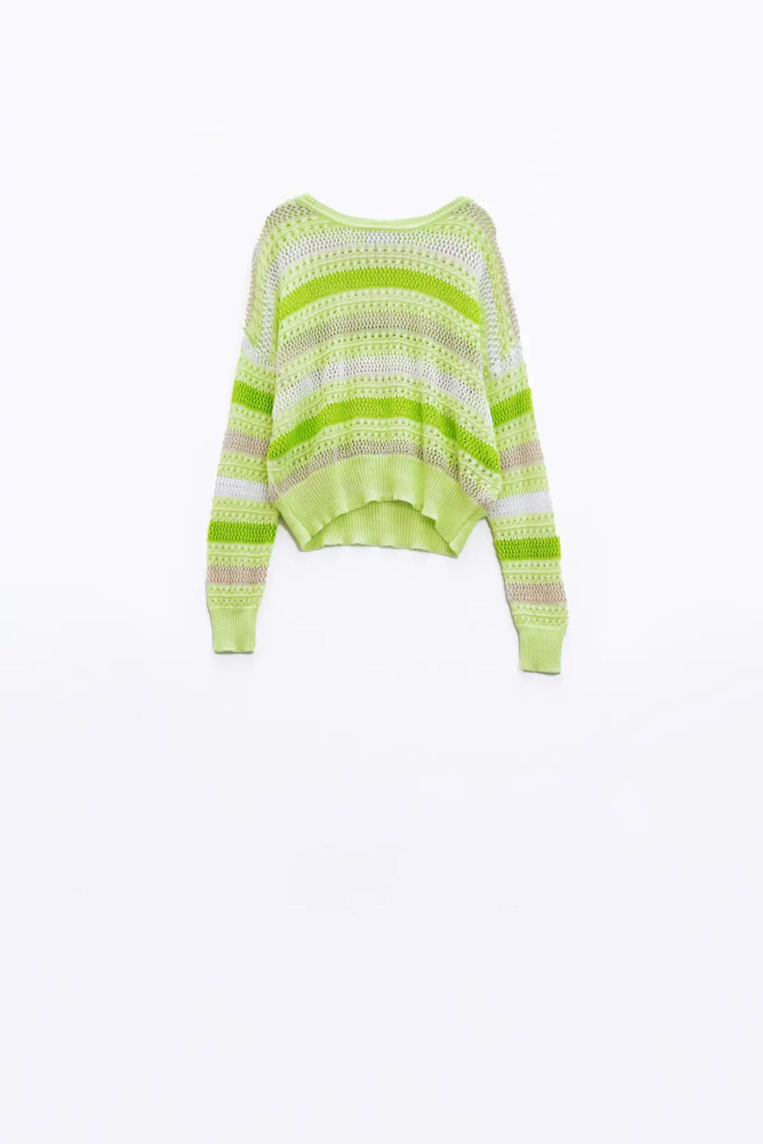 Long Sleeve Light Multicolored Sweater With Boat Neck - GREEN / ONE - Sweaters