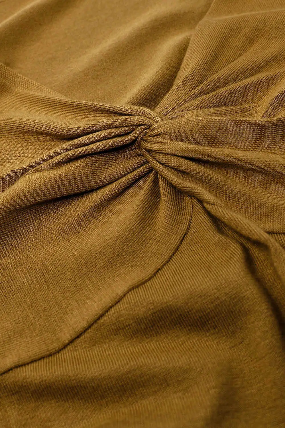 Beige Long Sleeve Shirt With Knot Detail and V-neck - Sweaters