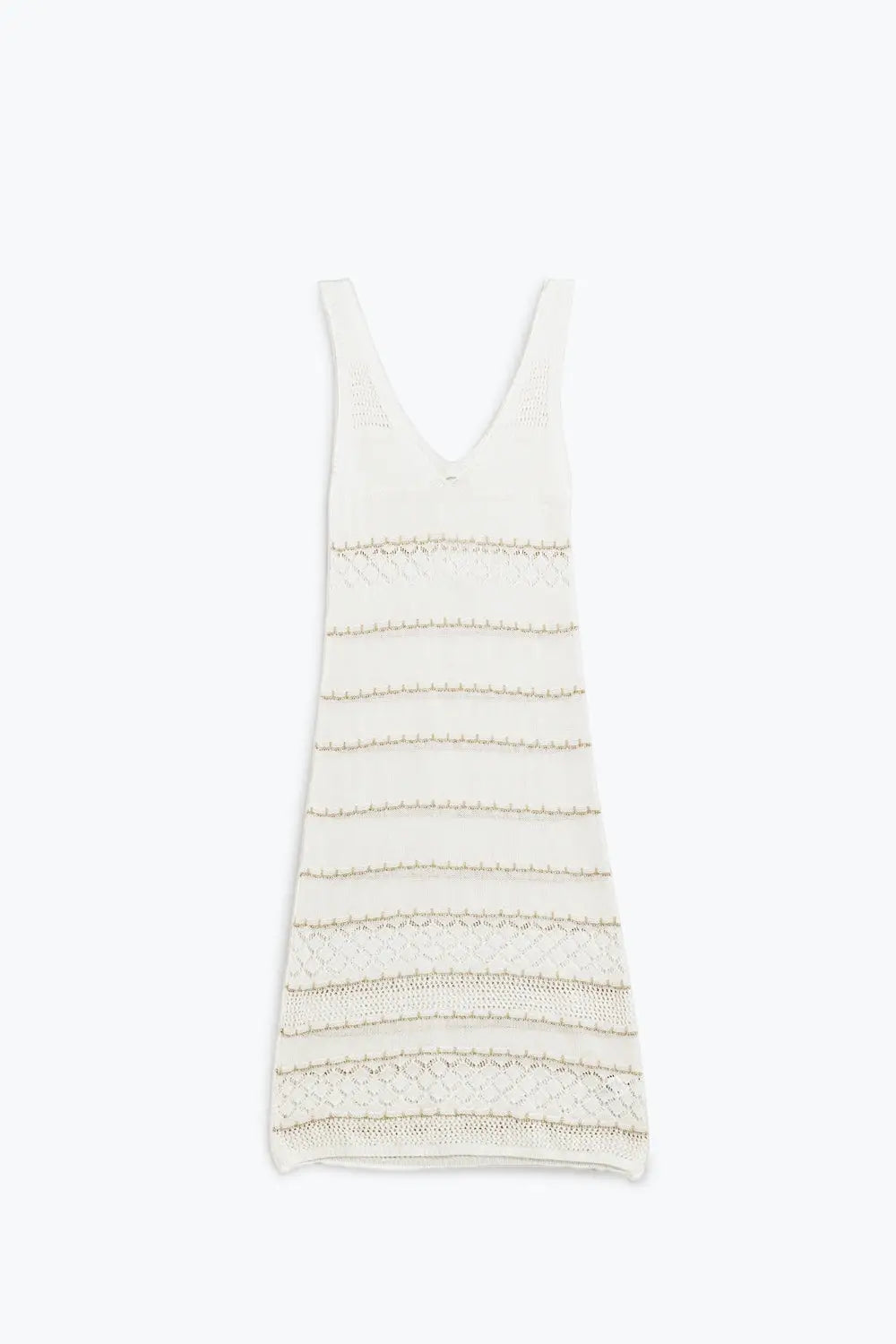 White Midi Sleeveless Dress With V-neck and Crochet Design - WHITE / ONE - Dresses