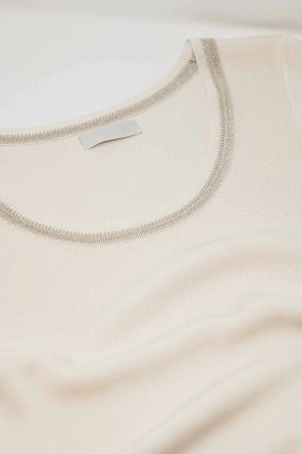 Short Sleeve sweater In beige With Silver Seam at Round Neck - BEIGE / ONE - Sweaters