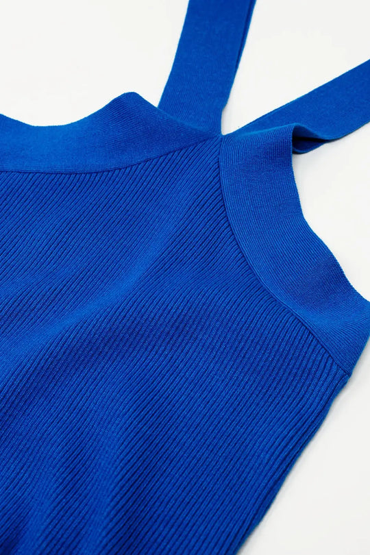 Knitted Cross Front Cropped Top in Blue - Tops Sweaters