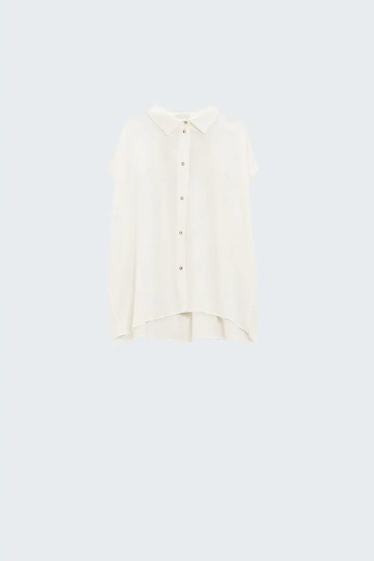 White Button Up Blouse With Polo Collar - Shirts
