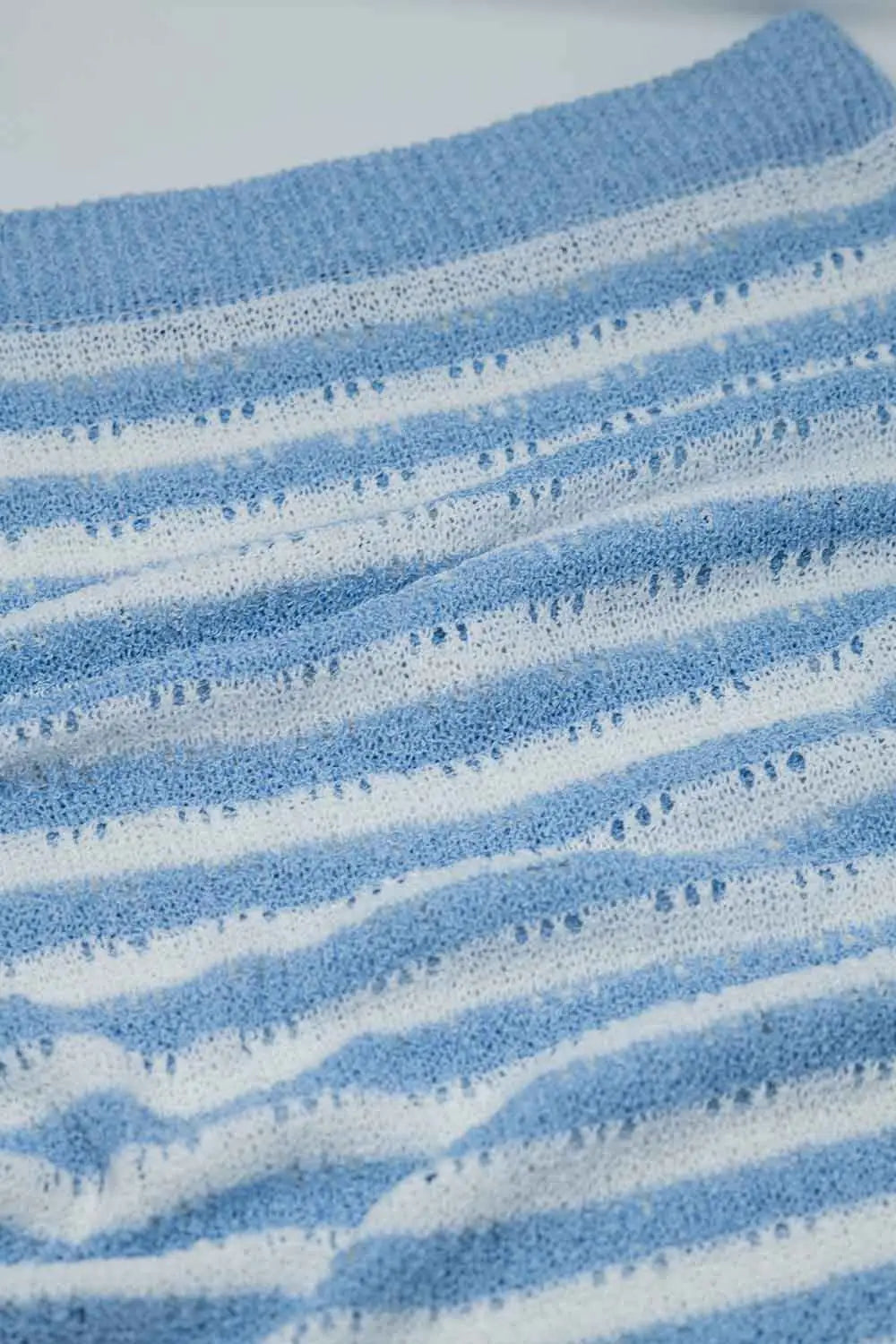 Midi Crochet White Skirt With Blue Stripes and Fringe Hem - BLUE / ONE - Skirts