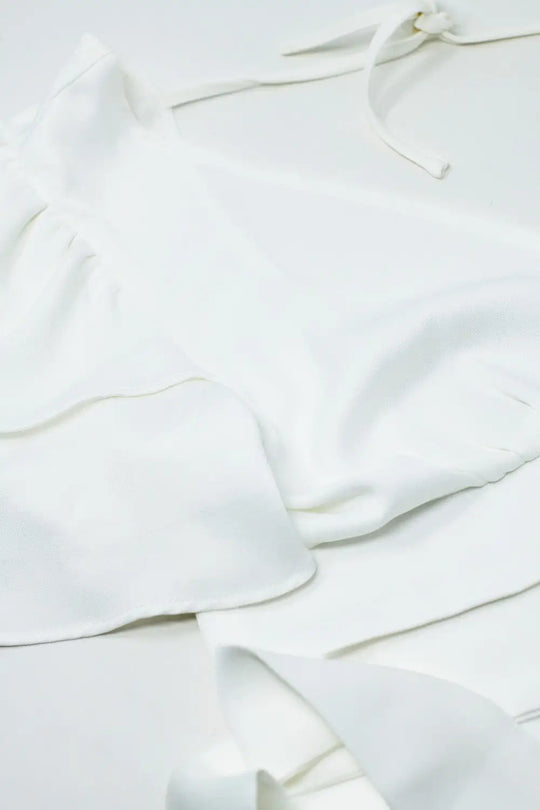White Crop Top With Short Sleeves And V-neck - Tops