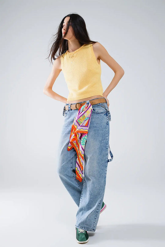 Sleeveless Yellow Sweater With Crew Neckline And Braid Detail At Neckline - YELLOW / ONE - Sweaters