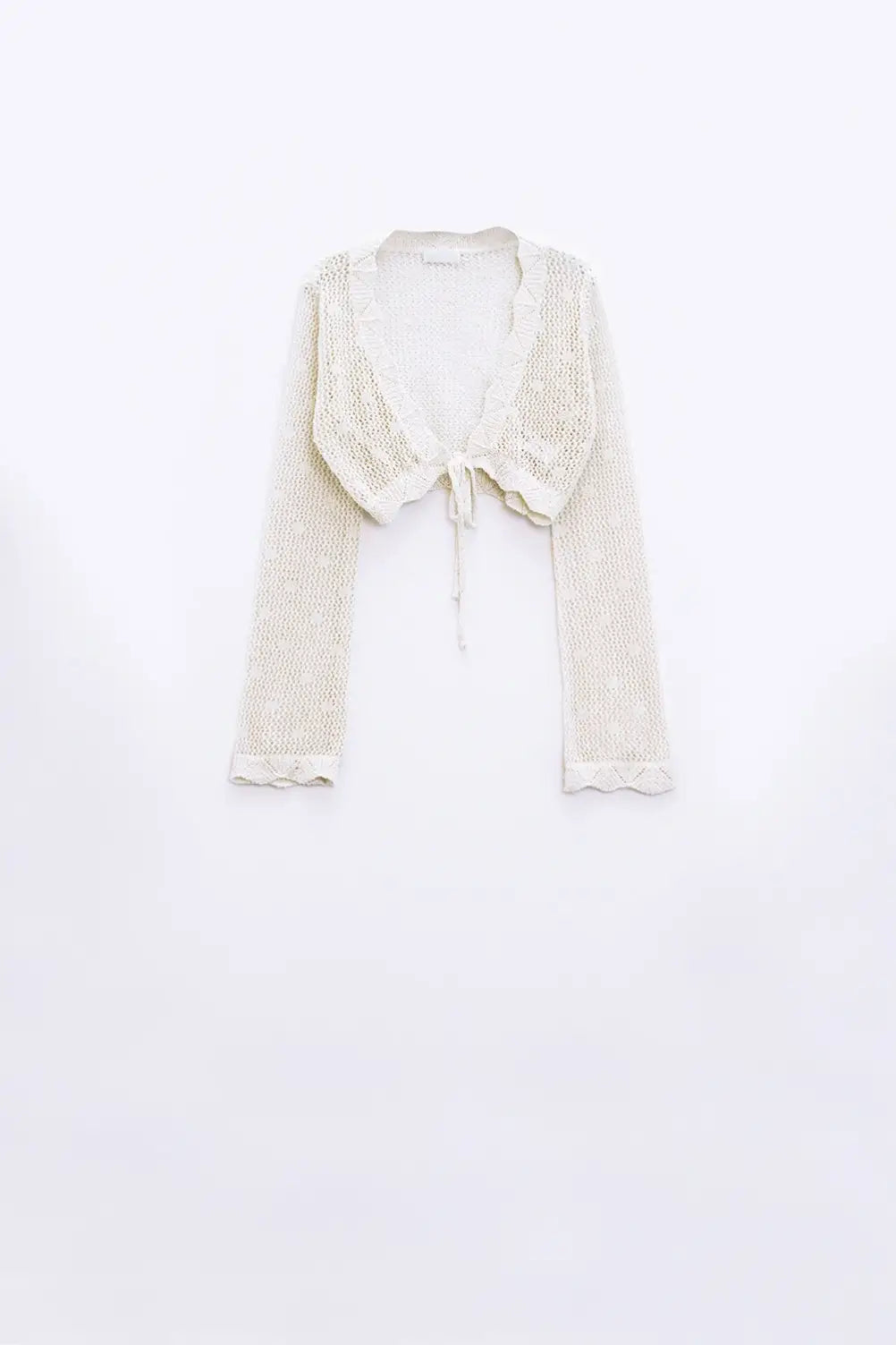 beige short crochet cardigan with lurex detail - BEIGE / ONE - Cardigans