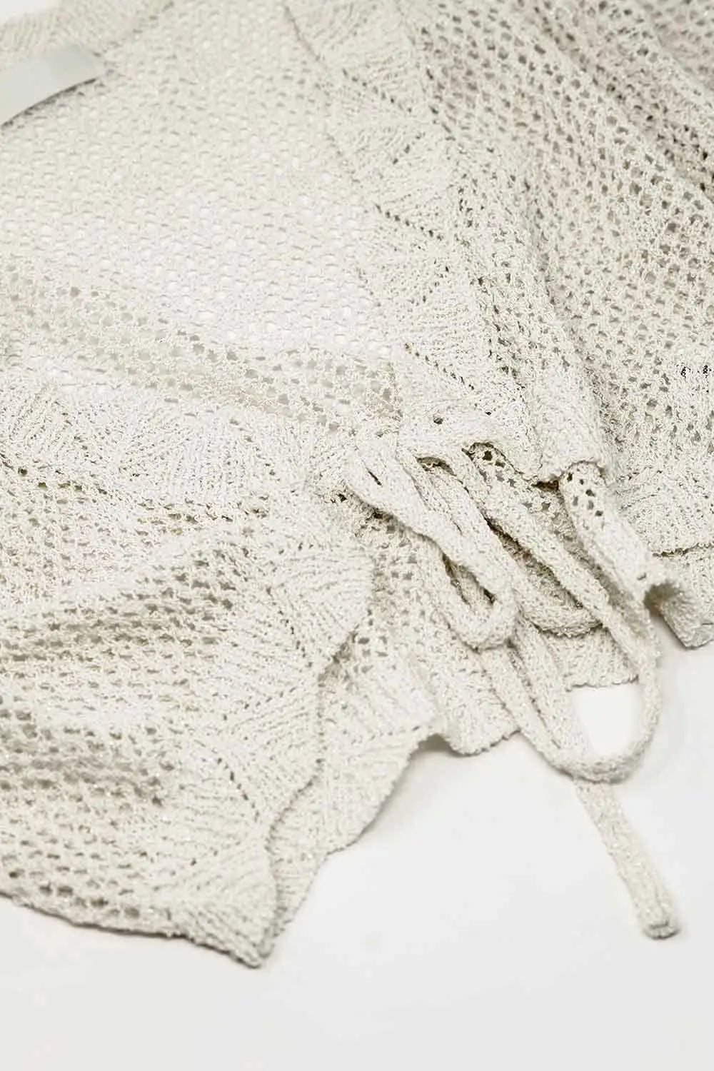 beige short crochet cardigan with lurex detail - BEIGE / ONE - Cardigans