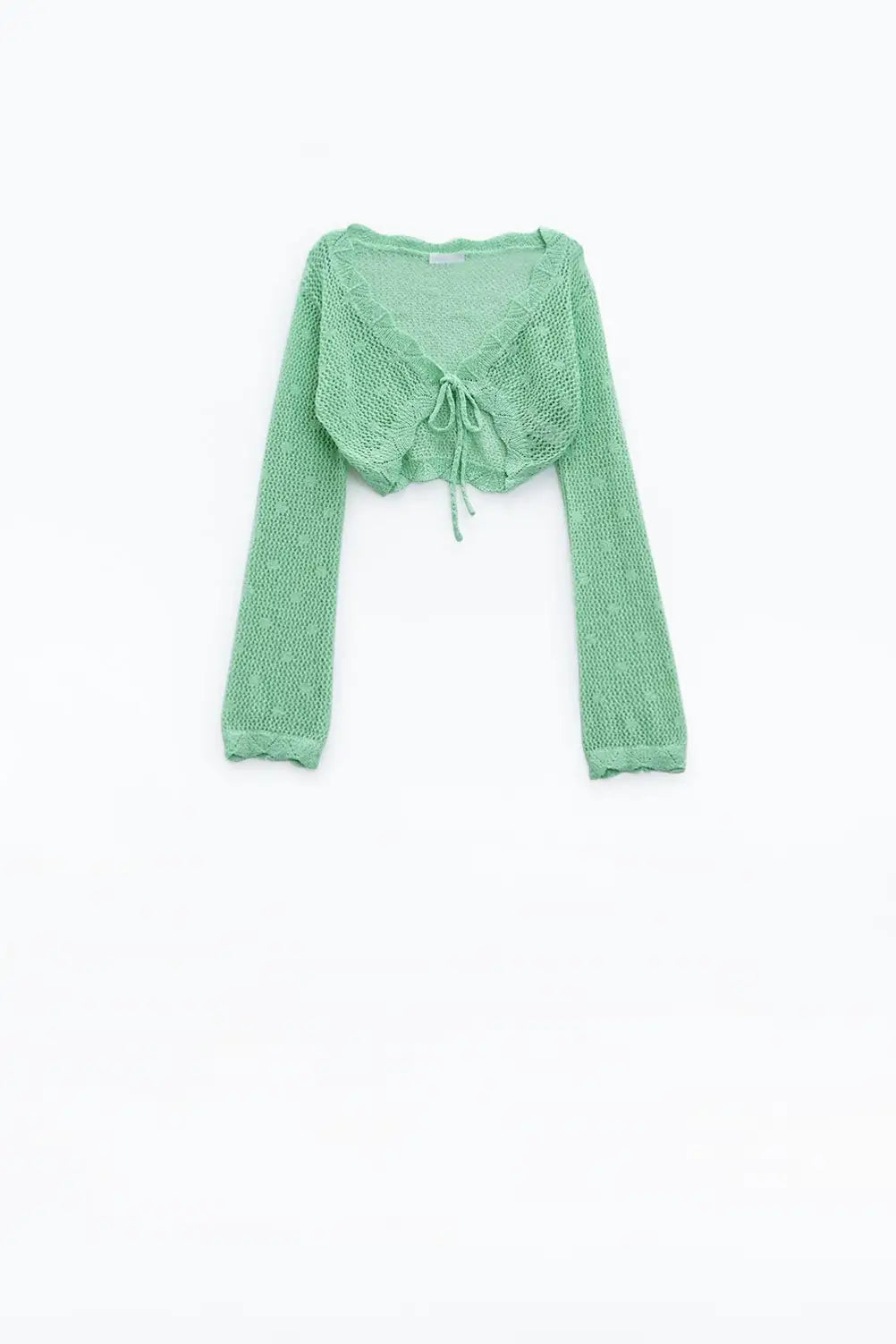 Green short crochet cardigan with lurex detail - GREEN / ONE - Cardigans