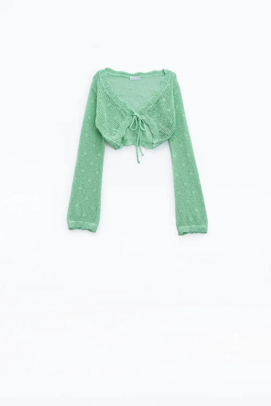 Green short crochet cardigan with lurex detail - GREEN / ONE - Cardigans