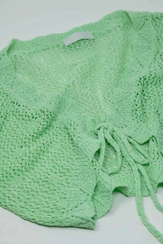 Green short crochet cardigan with lurex detail - GREEN / ONE - Cardigans