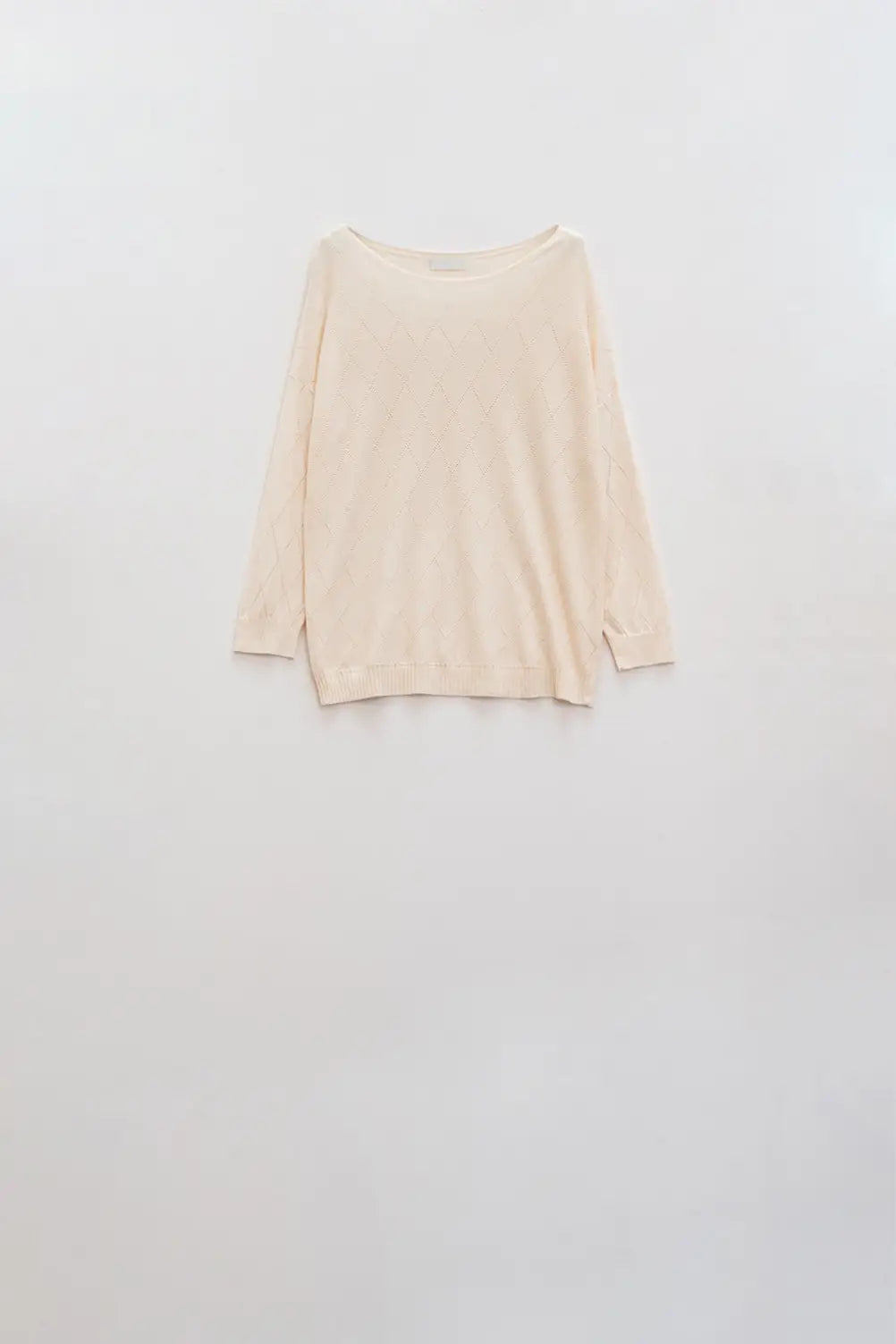 Beige sweater in argyle print with boat neck - BEIGE / ONE - Sweaters