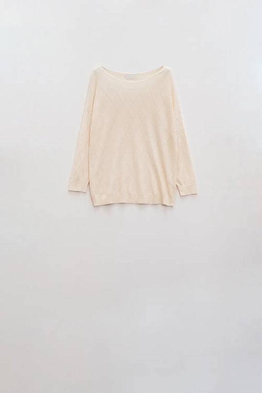 Beige sweater in argyle print with boat neck - BEIGE / ONE - Sweaters