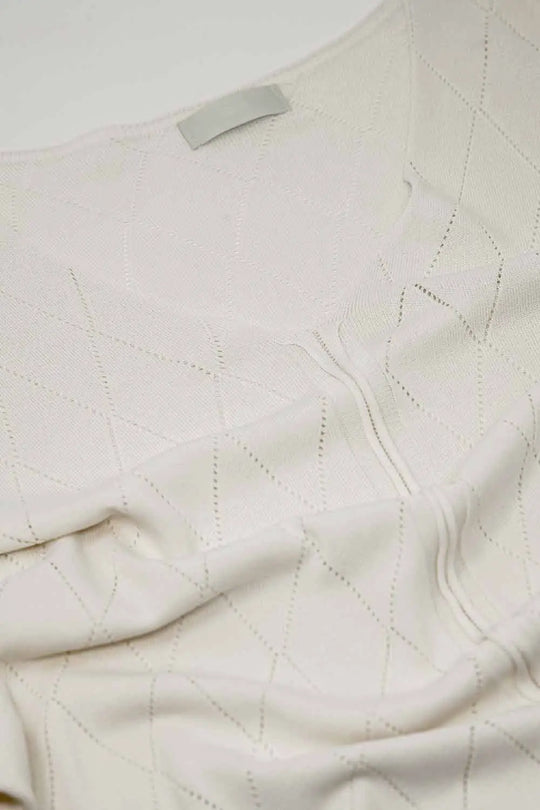 Beige Short Sleeve Sweater With Argyle Pattern - BEIGE / ONE - Sweaters