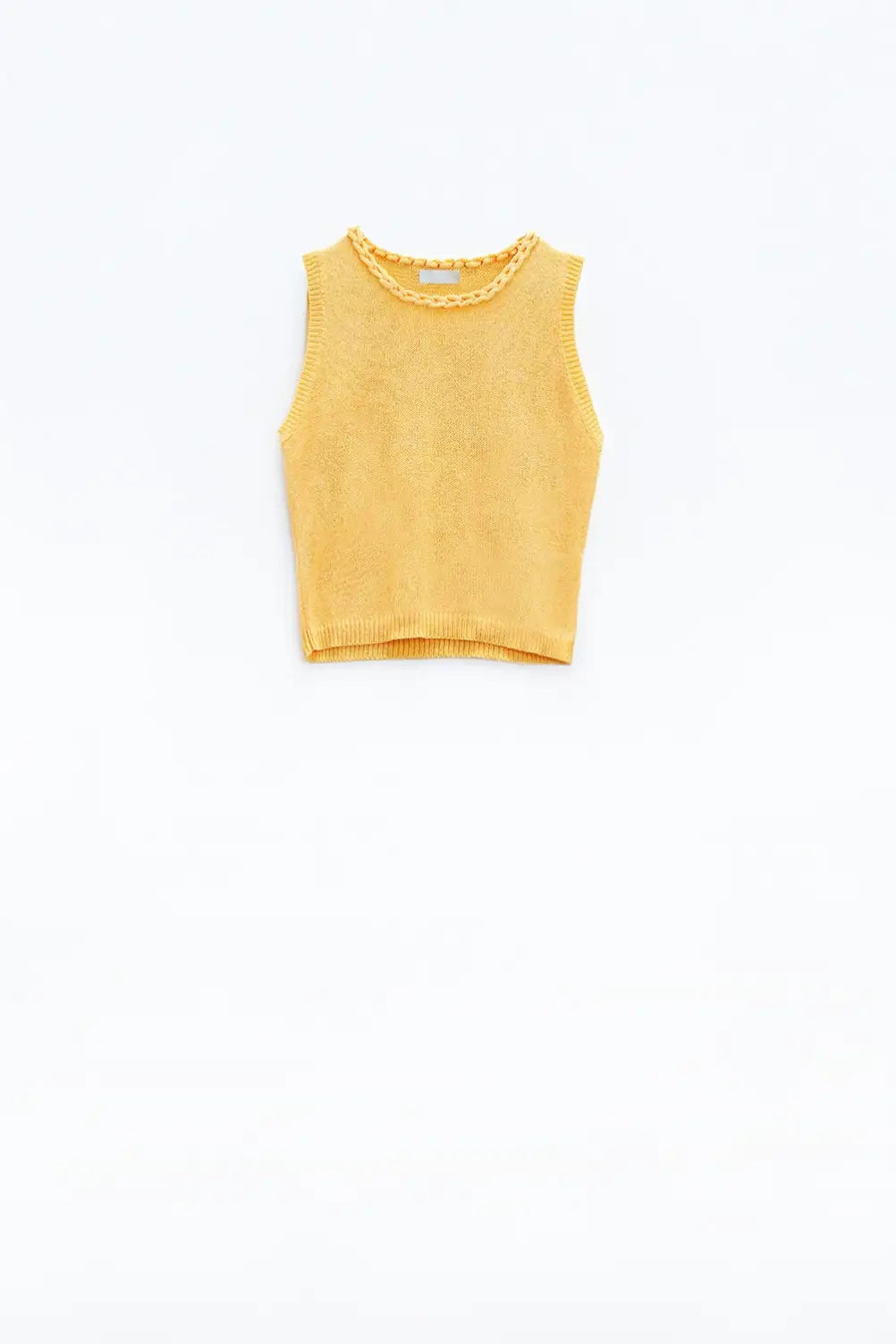 Sleeveless Yellow Sweater With Crew Neckline And Braid Detail At Neckline - YELLOW / ONE - Sweaters