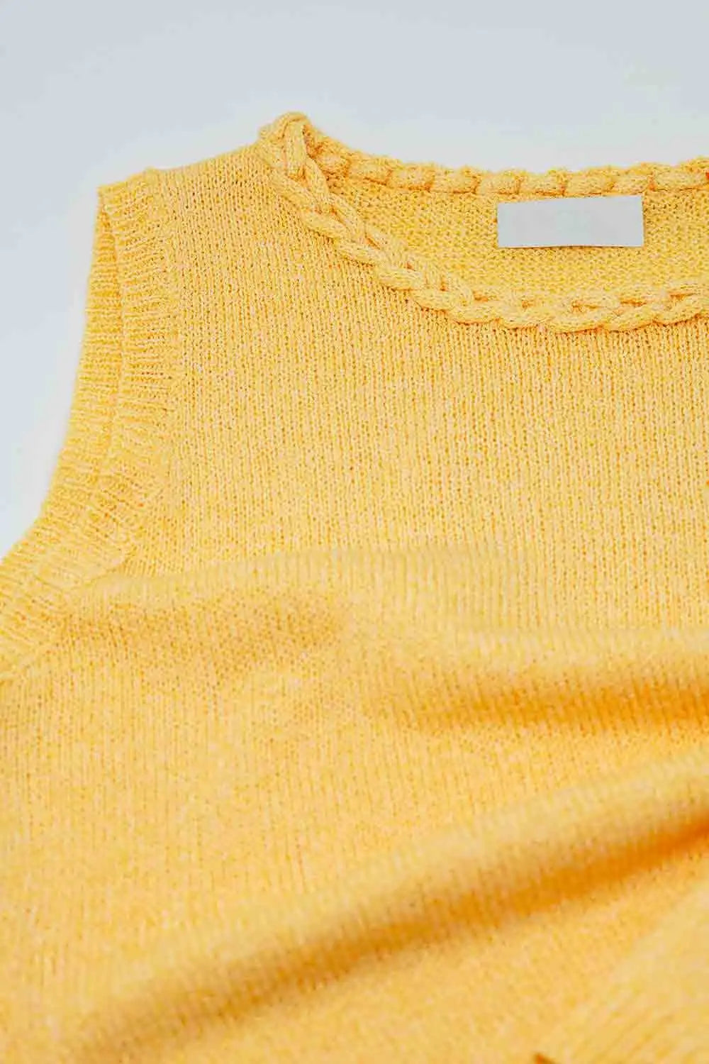 Sleeveless Yellow Sweater With Crew Neckline And Braid Detail At Neckline - YELLOW / ONE - Sweaters