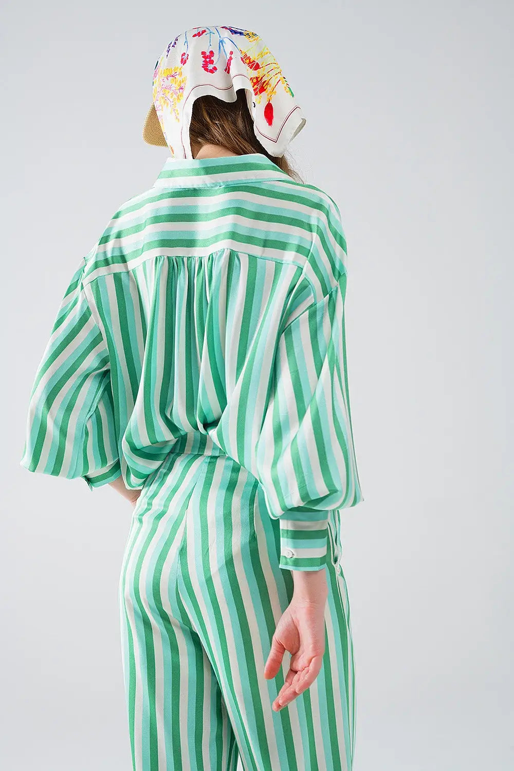 Vertical Striped Straight Leg satin Pants in Green - Pants