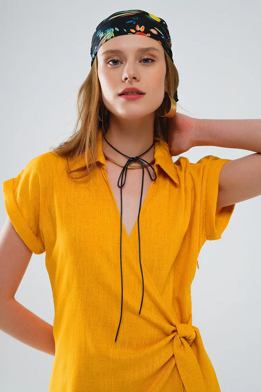 Yellow playsuit with Tie Closing at the Side - Jumpsuits