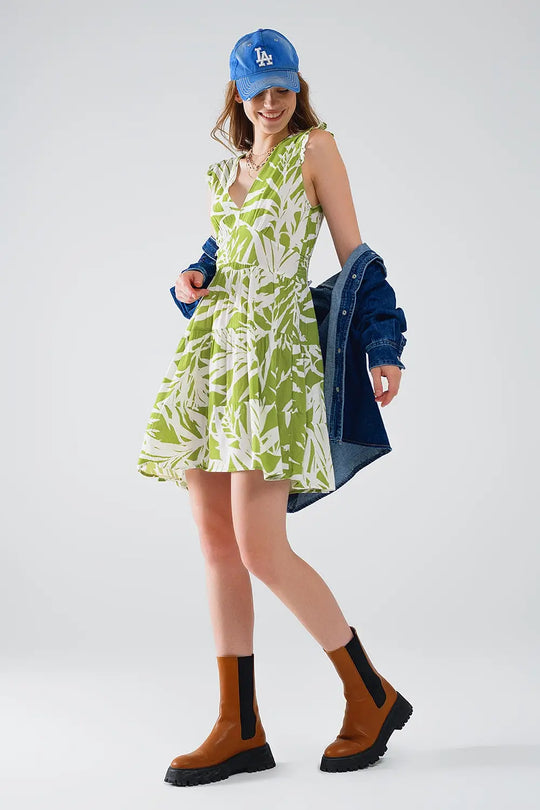 short green dress with tropical palm print - Dresses