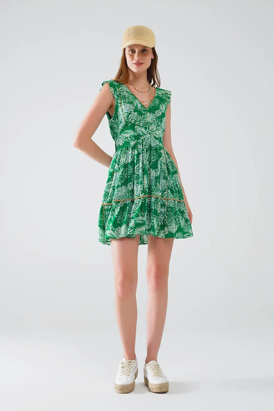 short green boho flower print dress with lurex detail - Dresses