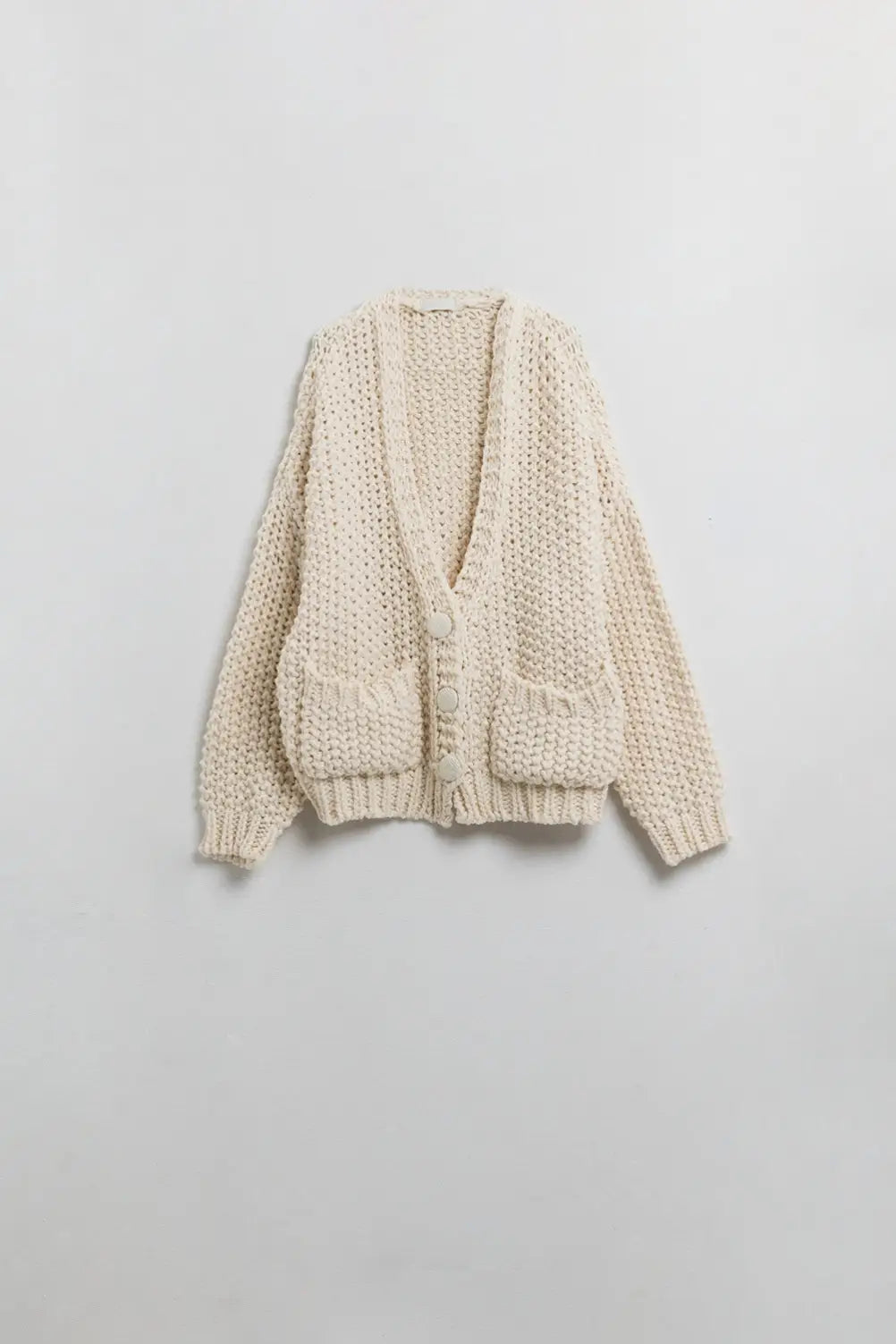 Oversized beige chunky knit jacket with pockets - CREAM / ONE - Cardigans