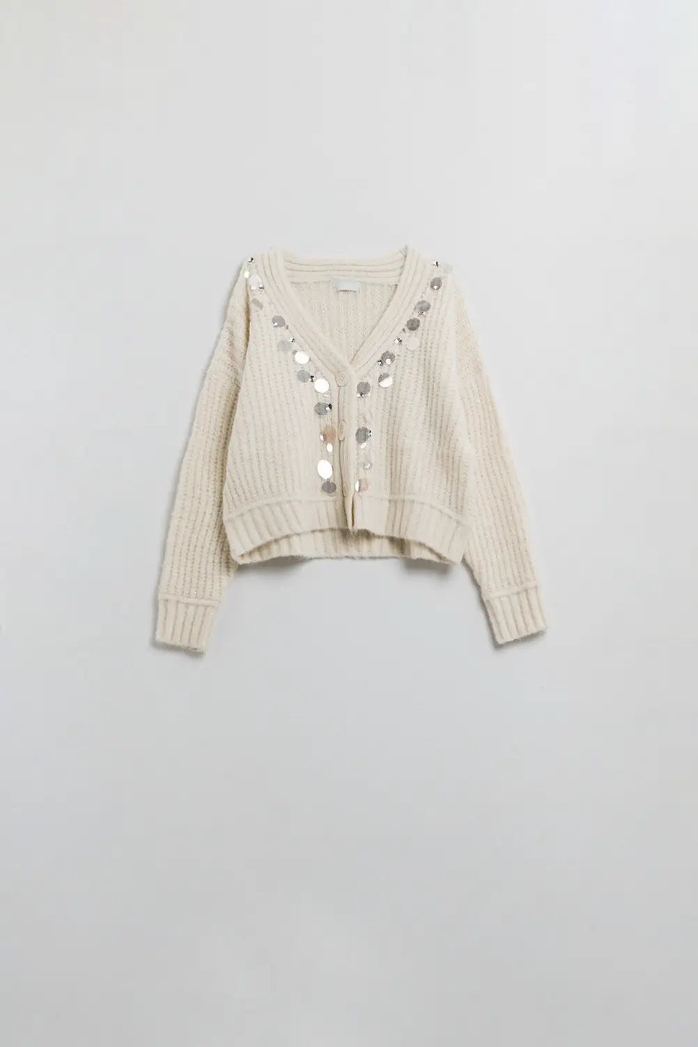 Chunky knit cardigan with sequin detail - CREAM / ONE - Cardigans