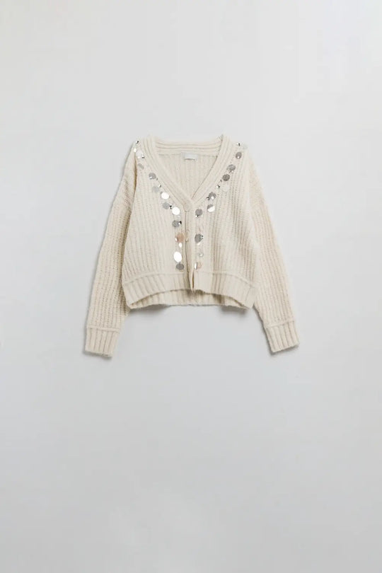 Chunky knit cardigan with sequin detail - CREAM / ONE - Cardigans