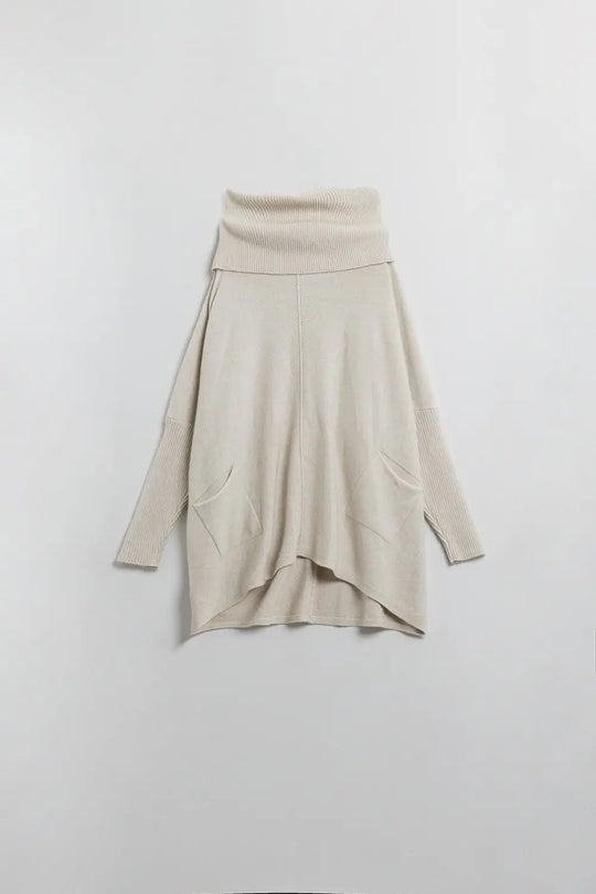 Oversized beige sweater with front pockets - BEIGE / ONE - Sweaters