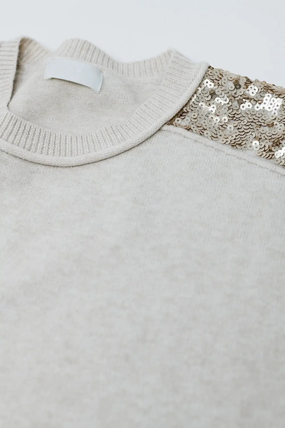 Beige Long Sleeves Sweater With Sequins on The Shoulders - BEIGE / ONE - Sweaters