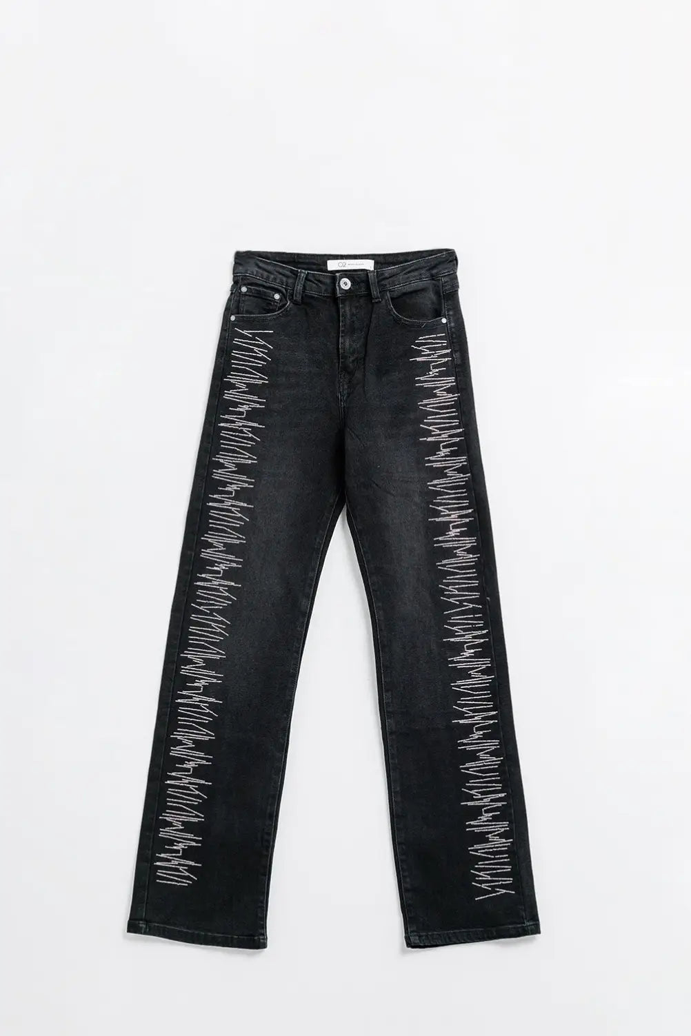 Straight jeans in black with silver strass details - Colored Jeans