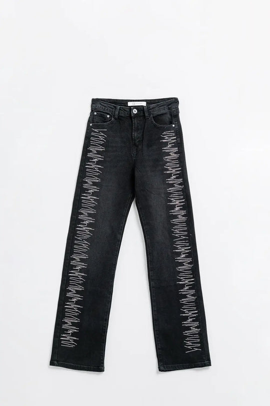 Straight jeans in black with silver strass details - Colored Jeans