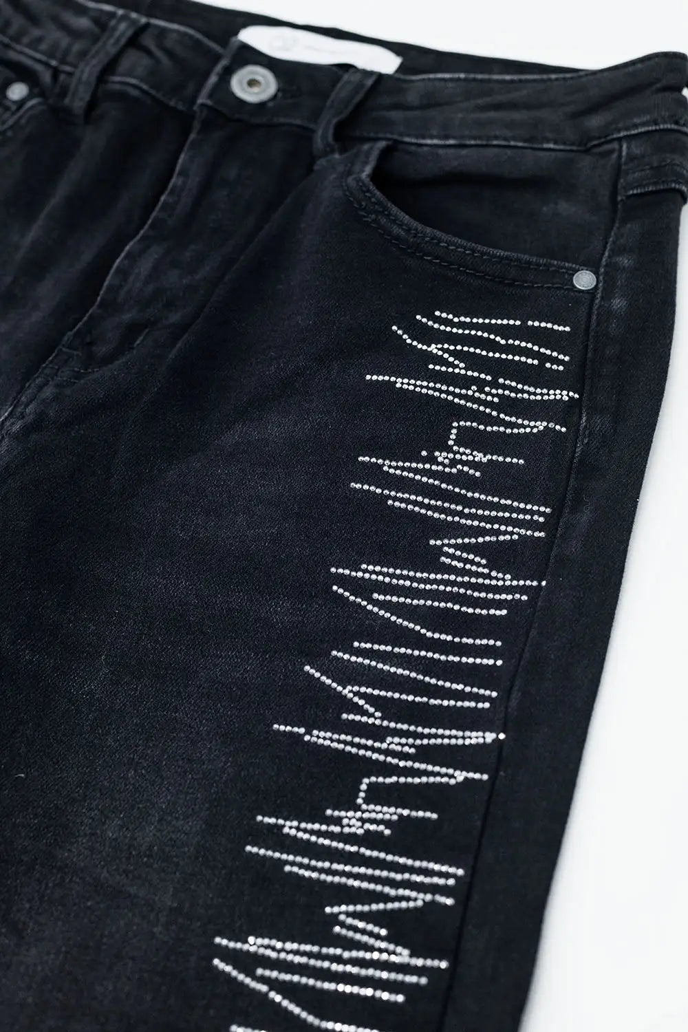 Straight jeans in black with silver strass details - Colored Jeans