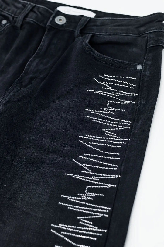 Straight jeans in black with silver strass details - Colored Jeans