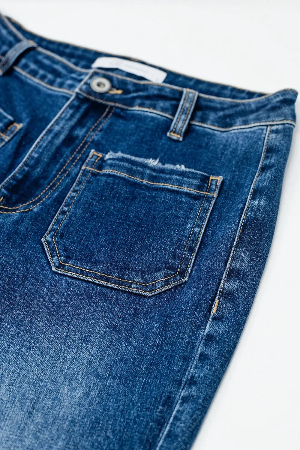 Dark Blue Flared Jeans with Front Pockets
