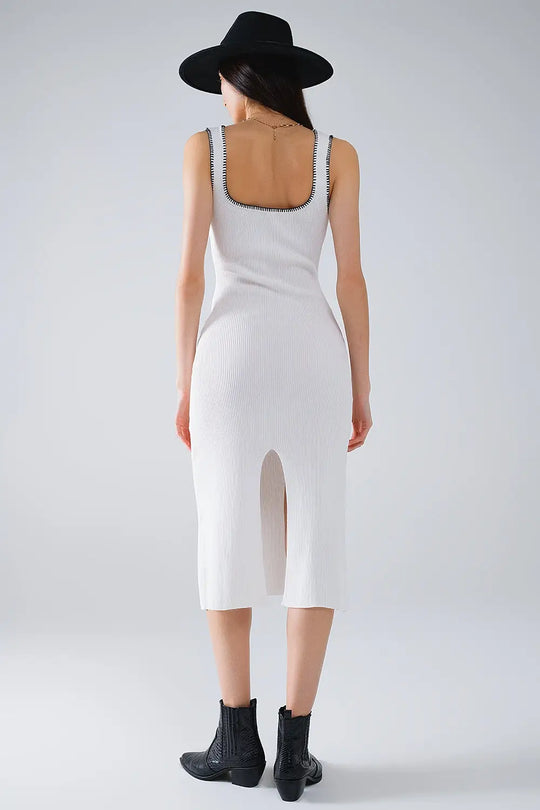Summer Body Hugging knitted Dress in white With black Trim - WHITE / ONE - Dresses