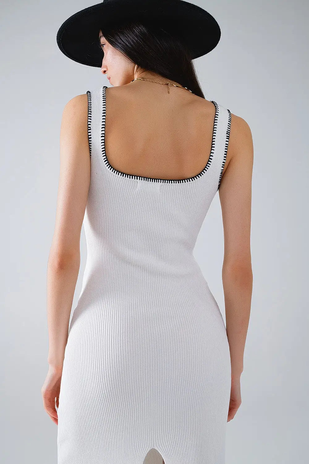 Summer Body Hugging knitted Dress in white With black Trim - WHITE / ONE - Dresses