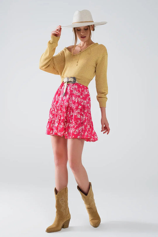 Wide V-neck Light Sweater With Braided Detail In Gold - CAMEL / ONE - Sweaters